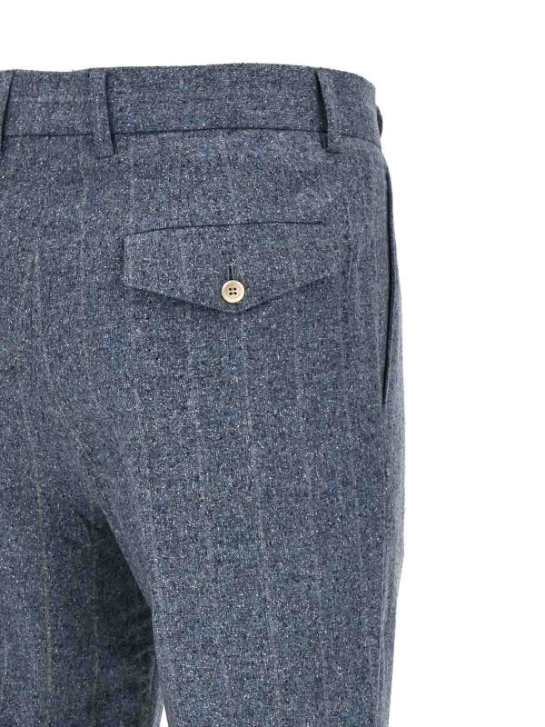 BRUNELLO CUCINELLI MEN'S SKY BLUE PLEATED TROUSERS