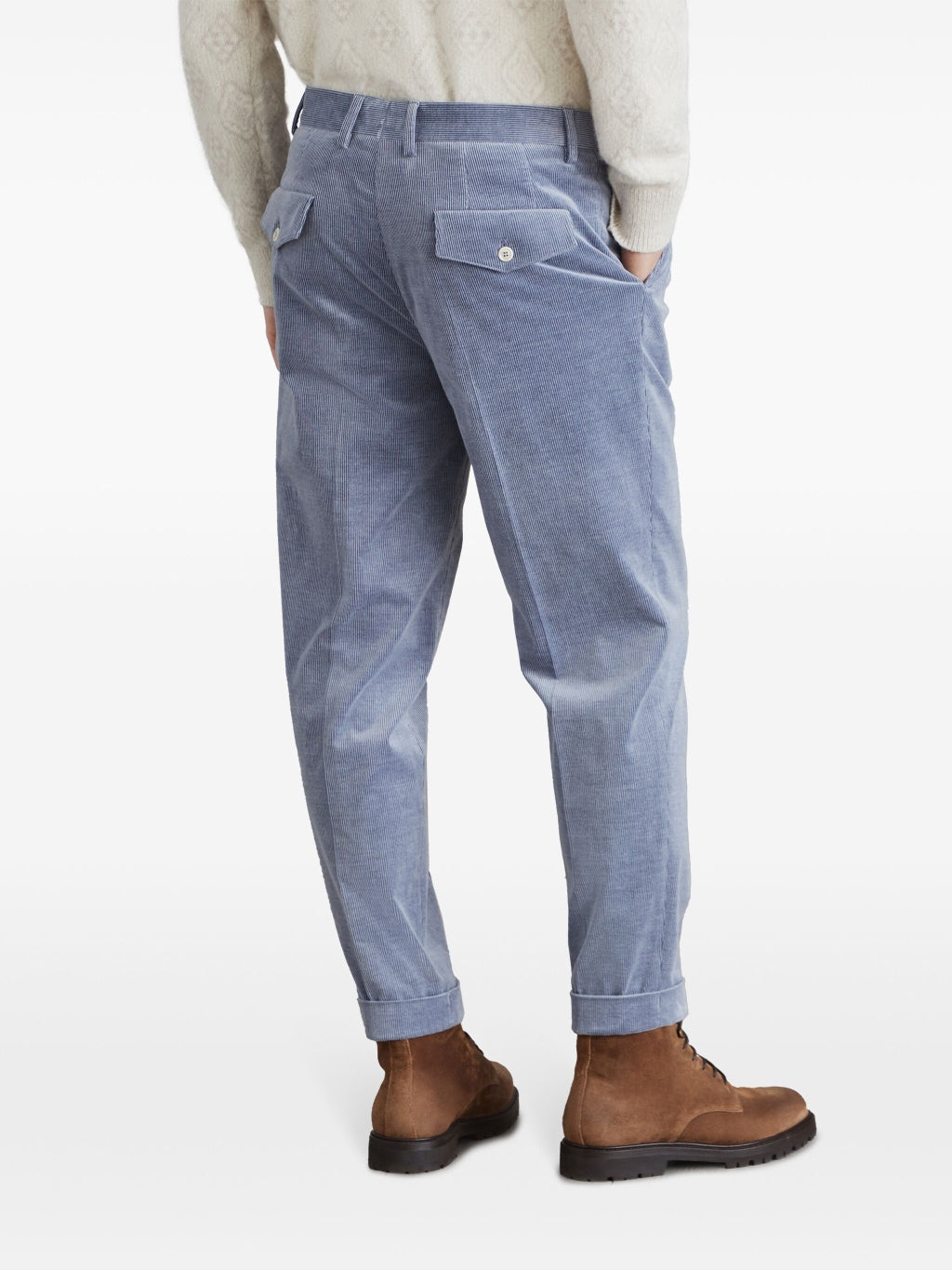 BRUNELLO CUCINELLI MEN'S DENIM COTTON WOOL PLEATED TROUSERS