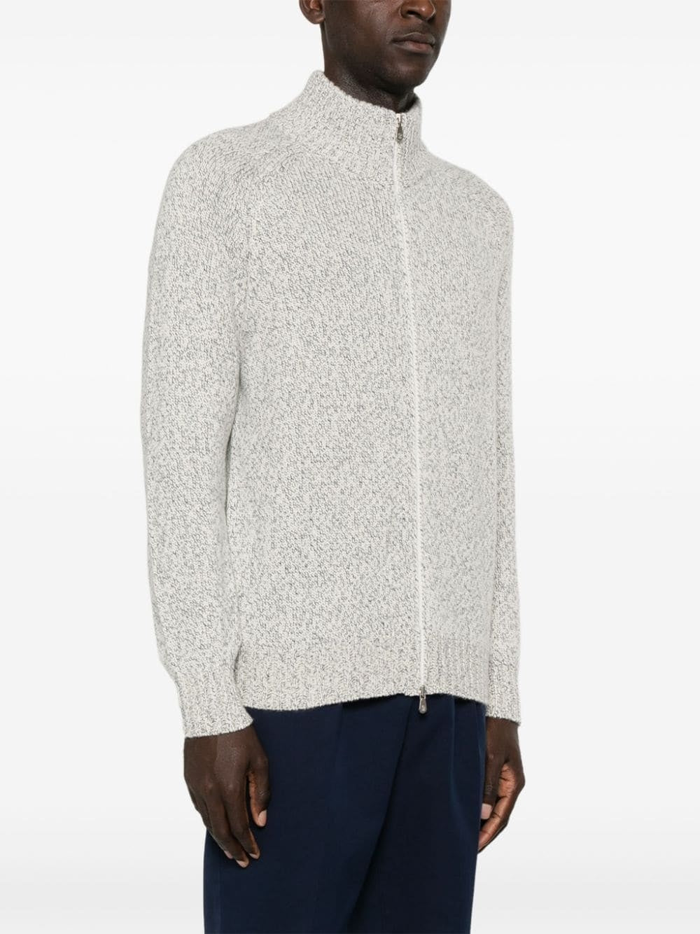 BRUNELLO CUCINELLI MEN'S GRAY ZIP-UP KNIT SWEATER