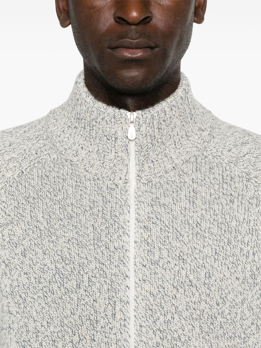 BRUNELLO CUCINELLI MEN'S GRAY ZIP-UP KNIT SWEATER