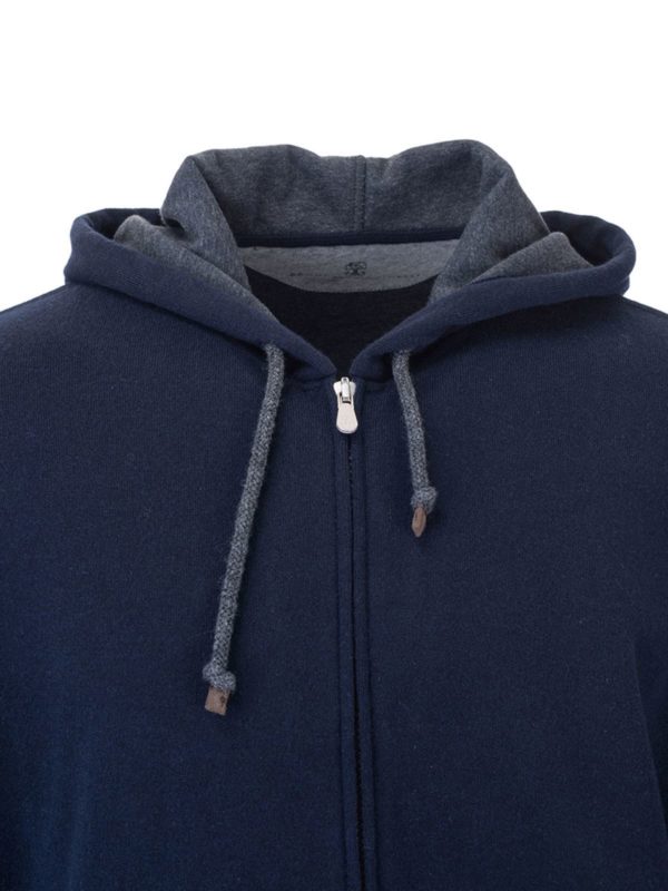 BRUNELLO CUCINELLI MEN'S BLUE WOOL ZIP HOODIE