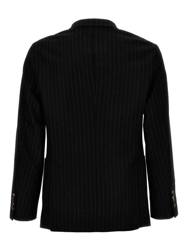 BRUNELLO CUCINELLI MEN'S BLACK WOOL PINSTRIPE SUIT