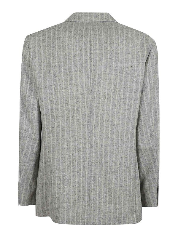 BRUNELLO CUCINELLI MEN'S GRAY PINSTRIPE DOUBLE-BREASTED SUIT