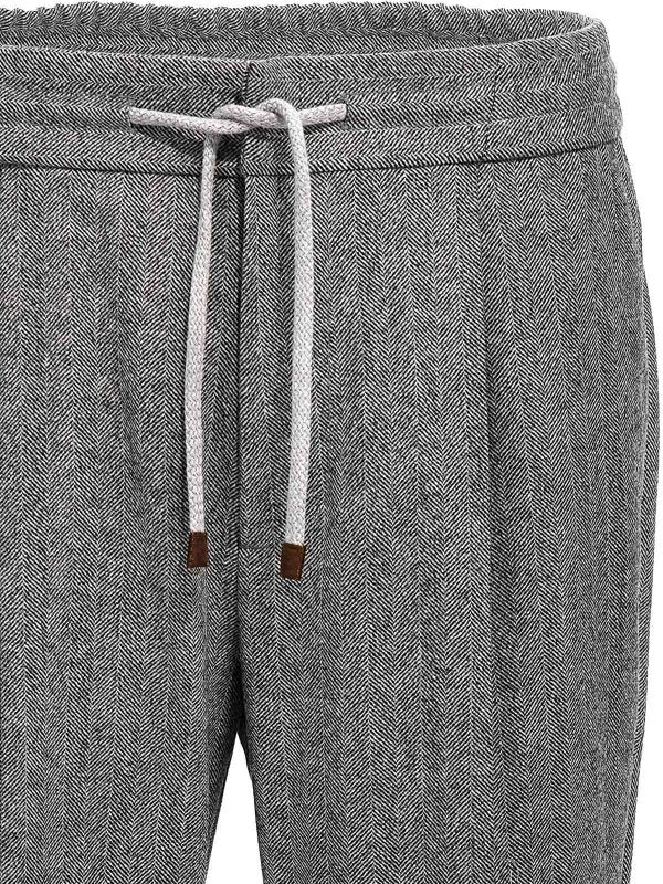 BRUNELLO CUCINELLI MEN'S MEDIUM GREY WOOL TROUSERS