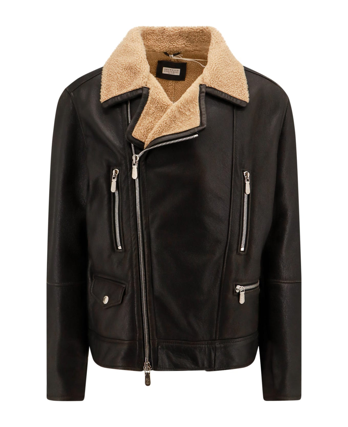 BRUNELLO CUCINELLI MEN'S BLACK CAMEL HAIR JACKET