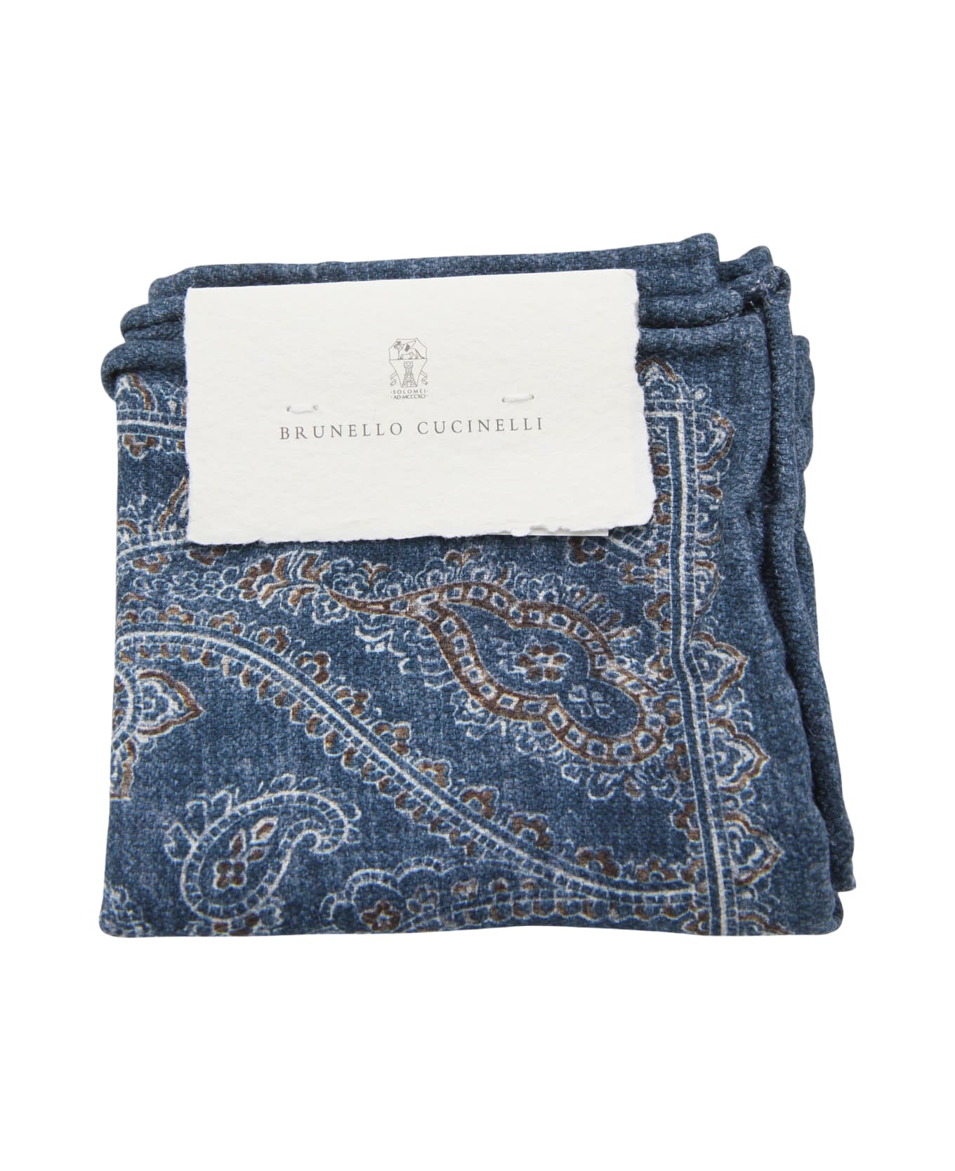 BRUNELLO CUCINELLI MEN'S NAVY SILK PAISLEY POCKETSQUARE