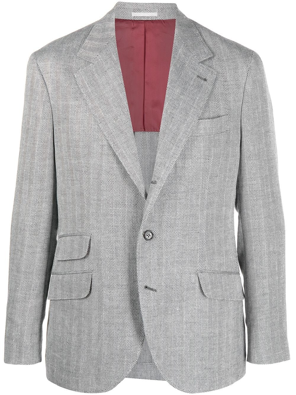BRUNELLO CUCINELLI MEN'S GREY LINEN WOOL DECONSTRUCTED BLAZER