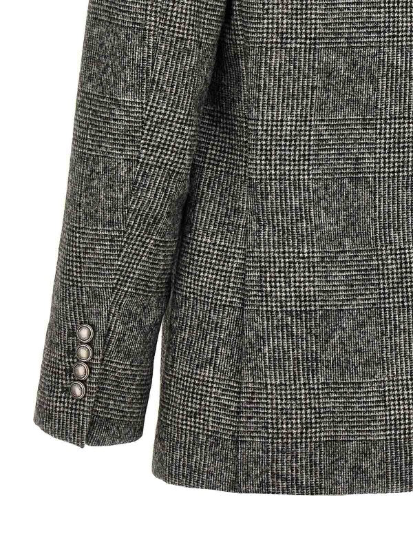 BRUNELLO CUCINELLI MEN'S GRAY CHECKERED DECONSTRUCTED BLAZER