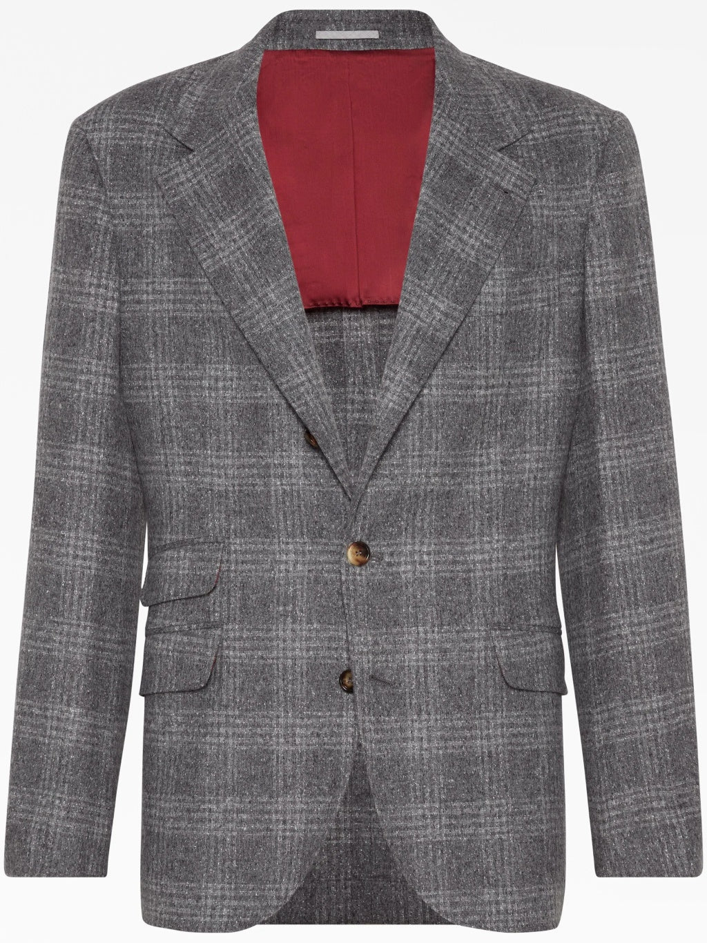 BRUNELLO CUCINELLI MEN'S MEDIUM GREY PLAID DECONSTRUCTED BLAZER