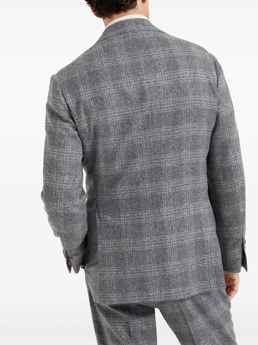 BRUNELLO CUCINELLI MEN'S MEDIUM GREY PLAID DECONSTRUCTED BLAZER
