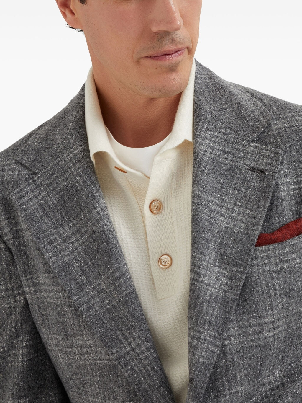 BRUNELLO CUCINELLI MEN'S MEDIUM GREY PLAID DECONSTRUCTED BLAZER
