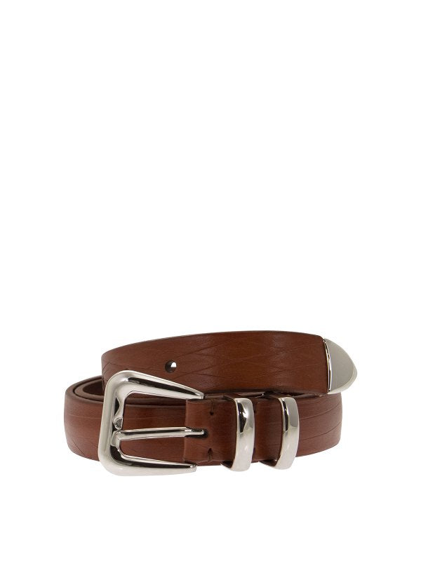 BRUNELLO CUCINELLI MEN'S BROWN LEATHER BELT WITH BUCKLE