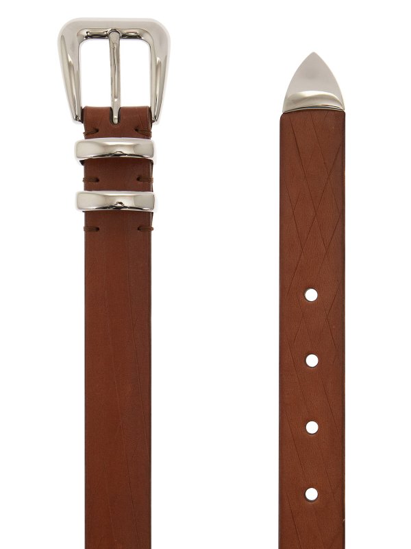 BRUNELLO CUCINELLI MEN'S BROWN LEATHER BELT WITH BUCKLE