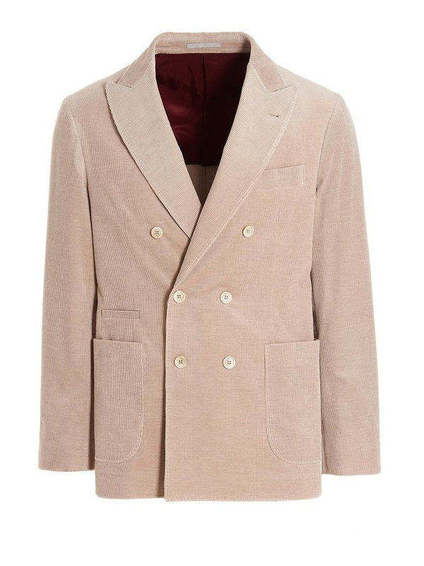 BRUNELLO CUCINELLI MEN'S SAND WOOL BLEND BLAZER