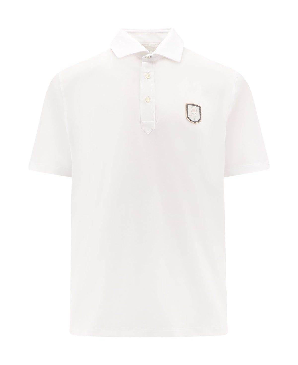 BRUNELLO CUCINELLI MEN'S WHITE POLO SHIRT WITH EMBLEM