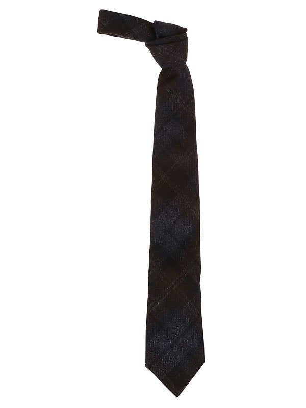BRUNELLO CUCINELLI MEN'S BLUE AND BROWN PLAID TIE