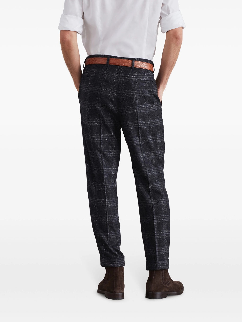 BRUNELLO CUCINELLI MEN'S ANTHRACITE PLAID TAILORED TROUSERS