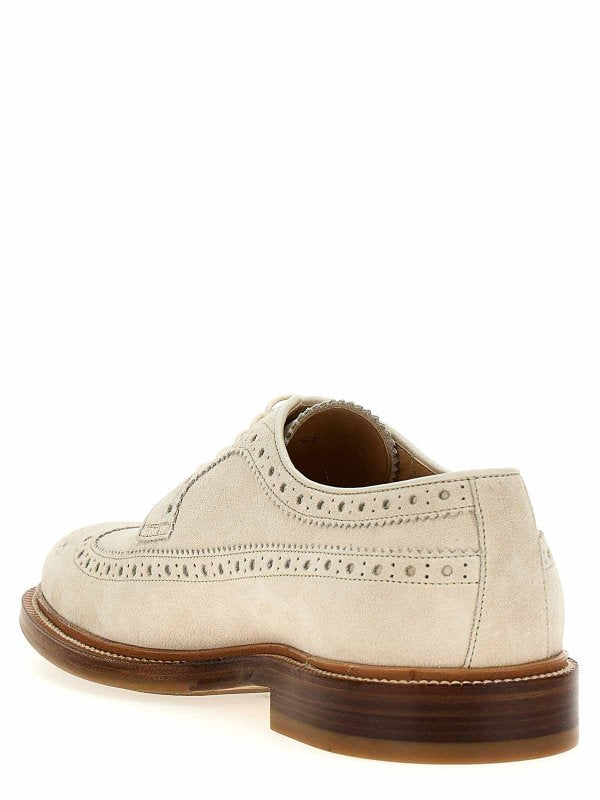 BRUNELLO CUCINELLI MEN'S OFF WHITE BROGUE LEATHER SHOES