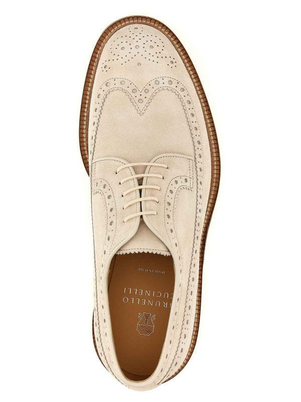 BRUNELLO CUCINELLI MEN'S OFF WHITE BROGUE LEATHER SHOES