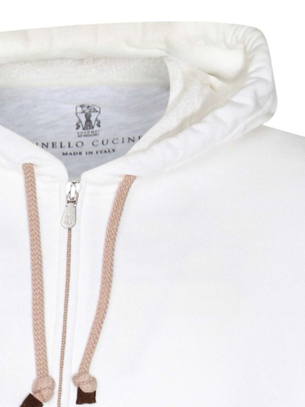 BRUNELLO CUCINELLI MEN'S OFF WHITE COTTON ZIP HOODIE