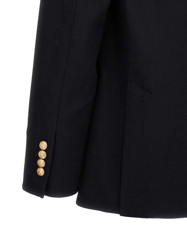 BRUNELLO CUCINELLI MEN'S NAVY DOUBLE-BREASTED BLAZER WITH BUTTONS