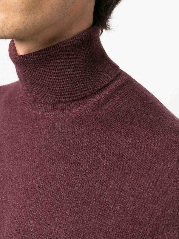 BRUNELLO CUCINELLI MEN'S DARK RED CASHMERE TURTLENECK SWEATER