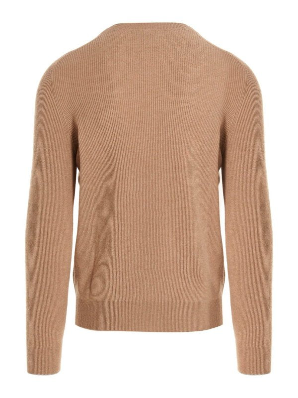 BRUNELLO CUCINELLI MEN'S CAMEL WOOL CREWNECK SWEATER