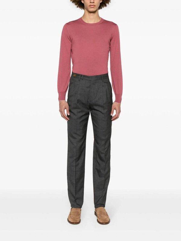 BRUNELLO CUCINELLI MEN'S RASPBERRY WOOL CREWNECK SWEATER