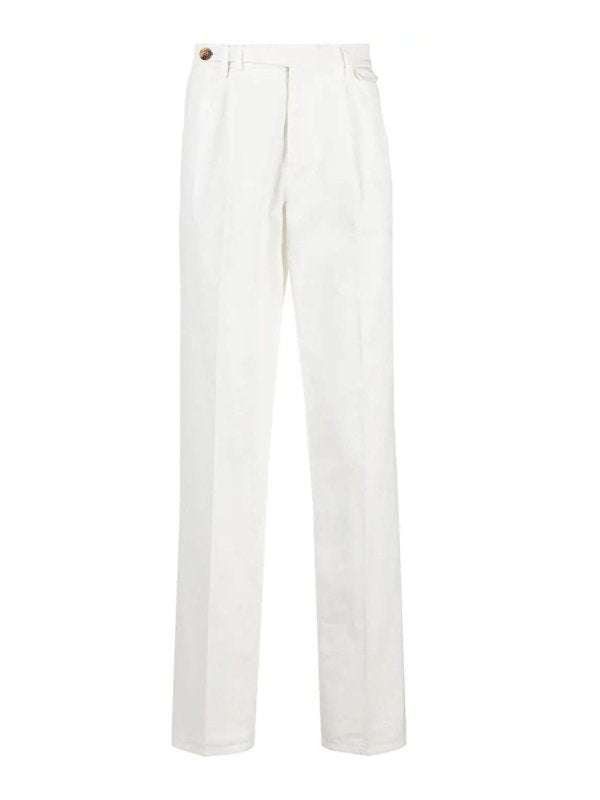 BRUNELLO CUCINELLI MEN'S WHITE TAILORED STRAIGHT TROUSERS