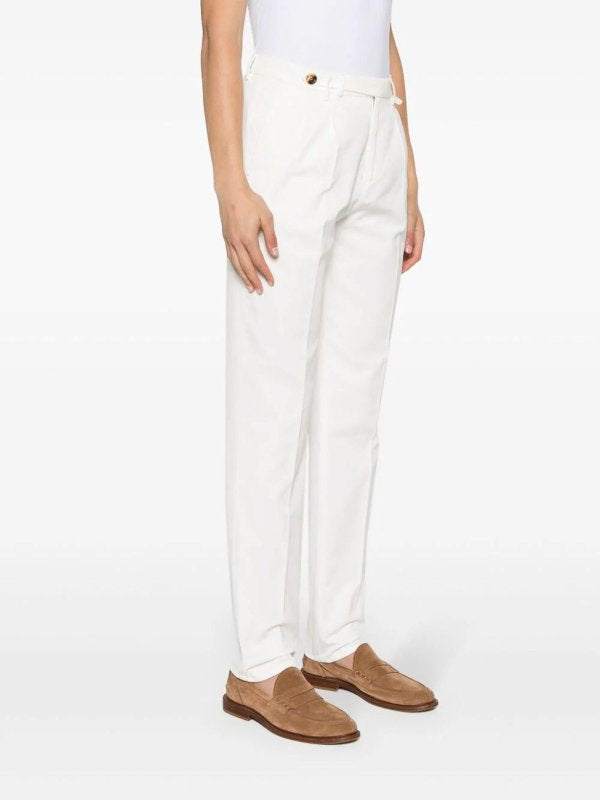 BRUNELLO CUCINELLI MEN'S WHITE TAILORED STRAIGHT TROUSERS