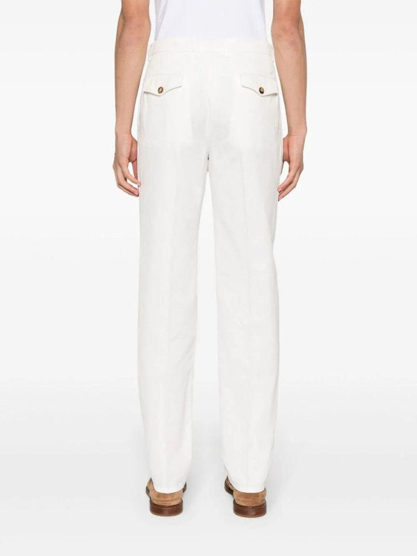 BRUNELLO CUCINELLI MEN'S WHITE TAILORED STRAIGHT TROUSERS