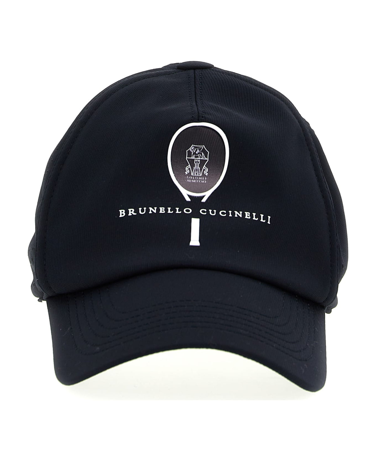 BRUNELLO CUCINELLI MEN'S NAVY WHITE LOGO PRINT BASEBALL HAT