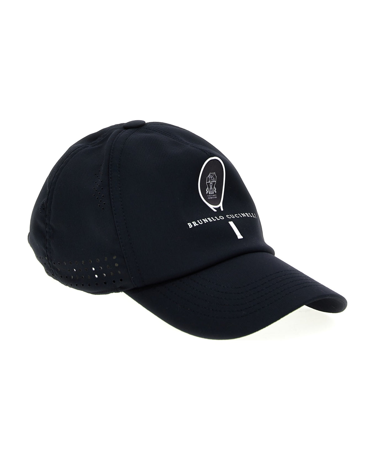 BRUNELLO CUCINELLI MEN'S NAVY WHITE LOGO PRINT BASEBALL HAT