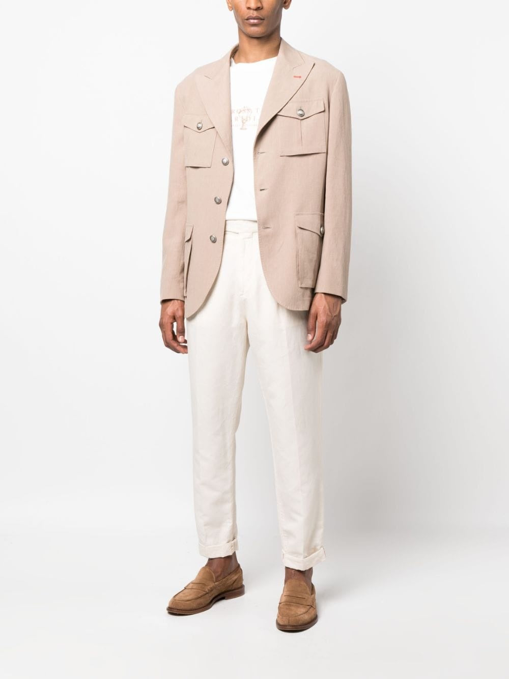 BRUNELLO CUCINELLI MEN'S OFF-WHITE PLEATED TROUSERS WITH CUFFS