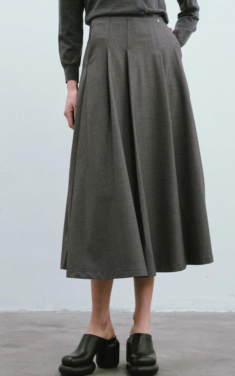 Max Simple Fitted Waist Pleated Skirt Grey
