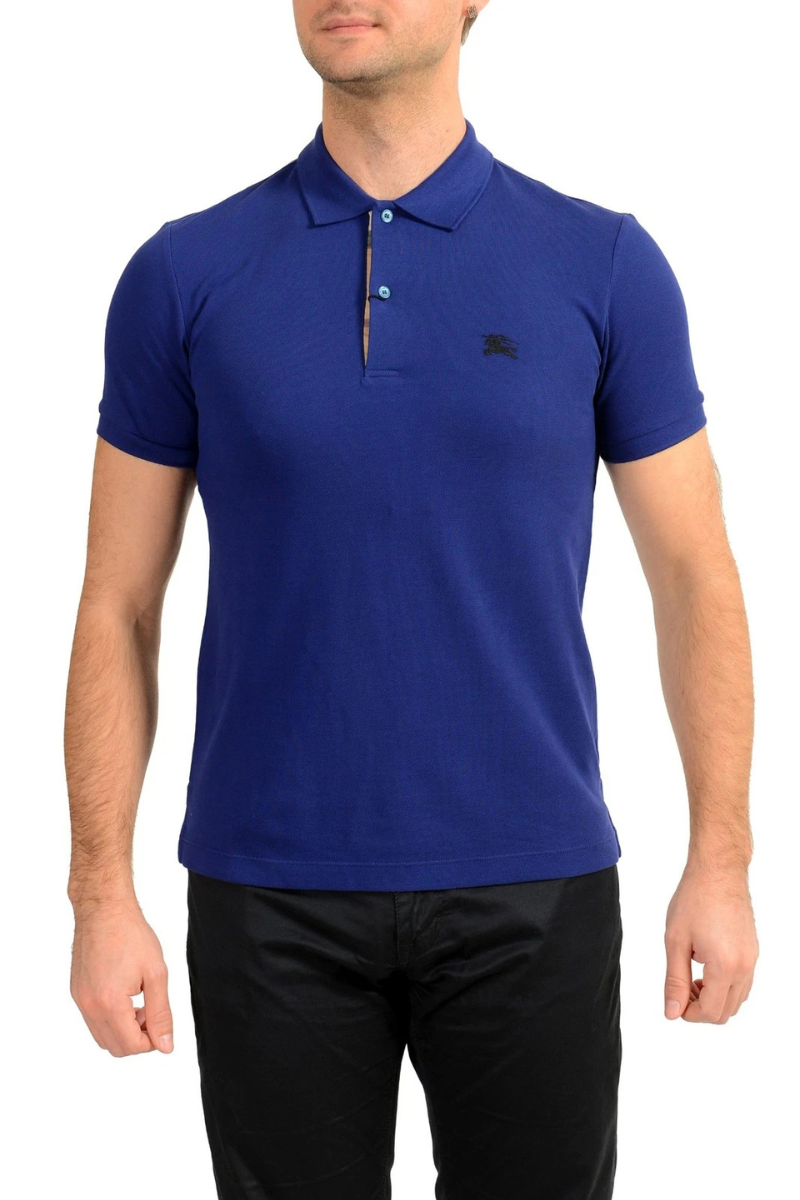 Burberry Men's "Oxford" Bright Blue Short Sleeve Polo Shirt