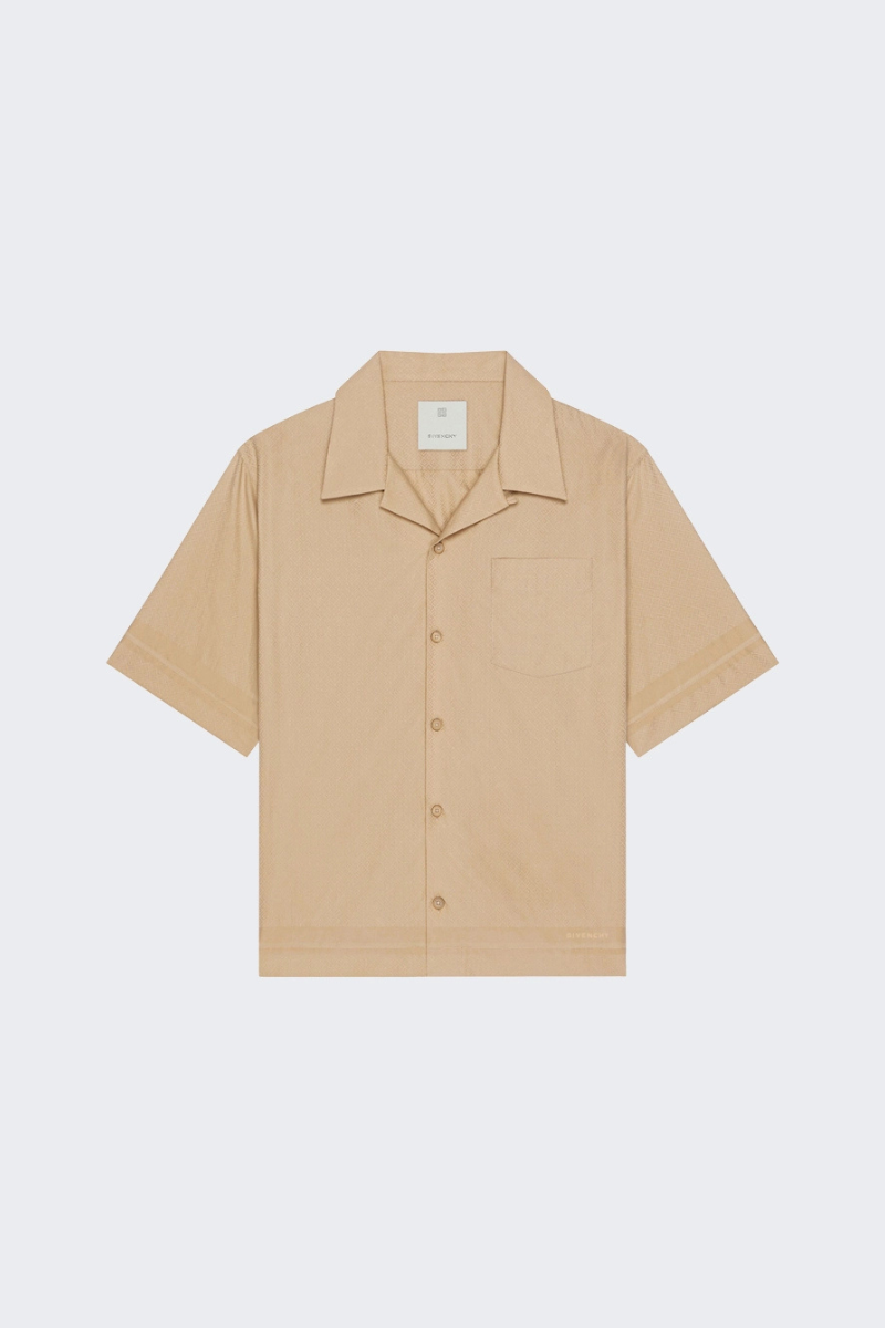 Givenchy Bowling Shirt Beige with Hawaiian collar and chest pocket in 100% cotton.