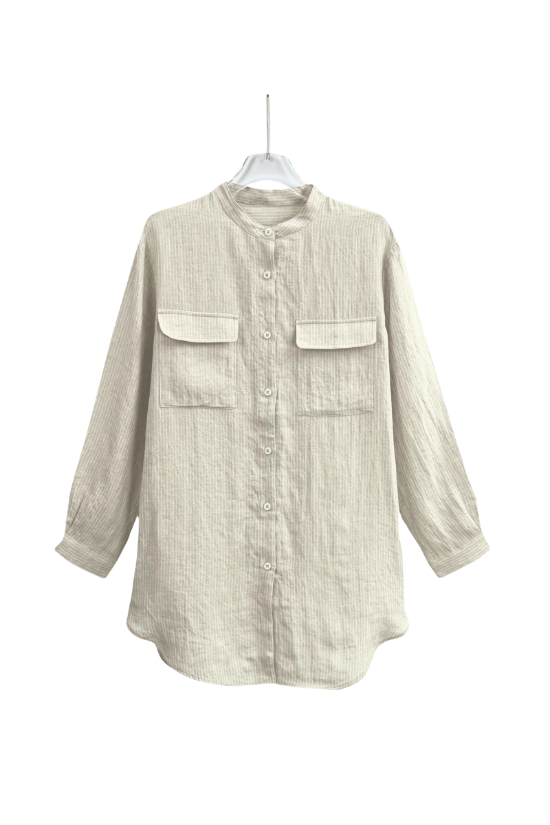 Max Simple Linen Striped Relaxed Shirt Beige Stripe