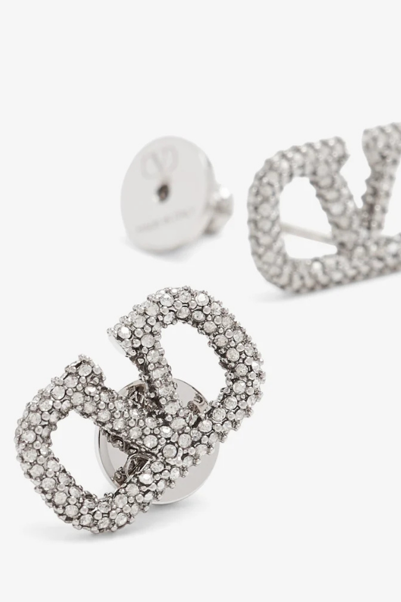 Valentino Garavani Vlogo Signature Earrings In Crystal Silver Shade