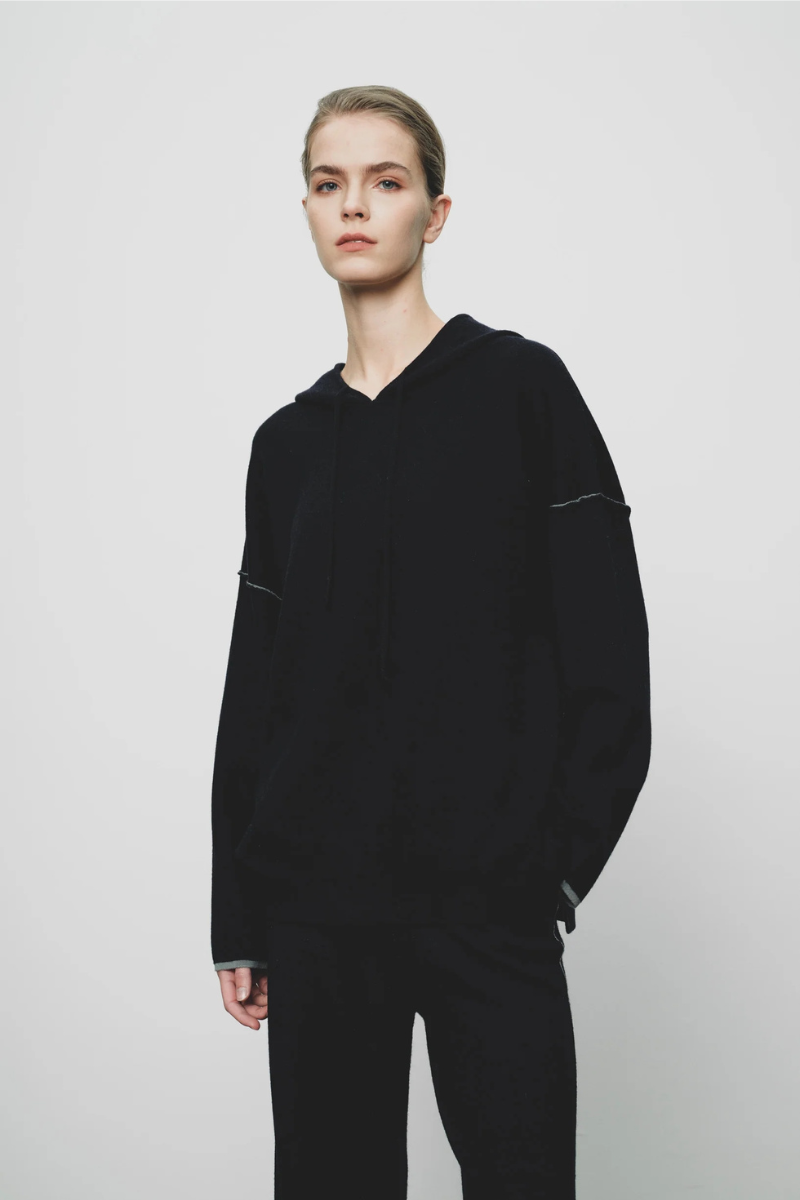 Max Simple Slouchy Wool Hoodie Navy MSYY265111N