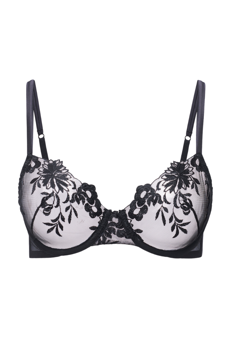 La Perla Underwired Bra in Black Lycra with Embroidered Tulle