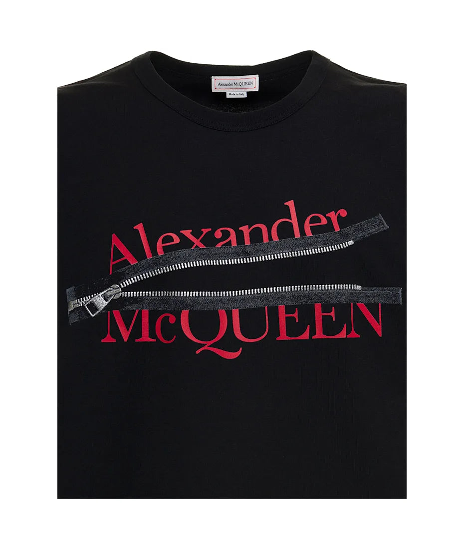 Alexander McQueen Black Cotton T-shirt With Logo Print