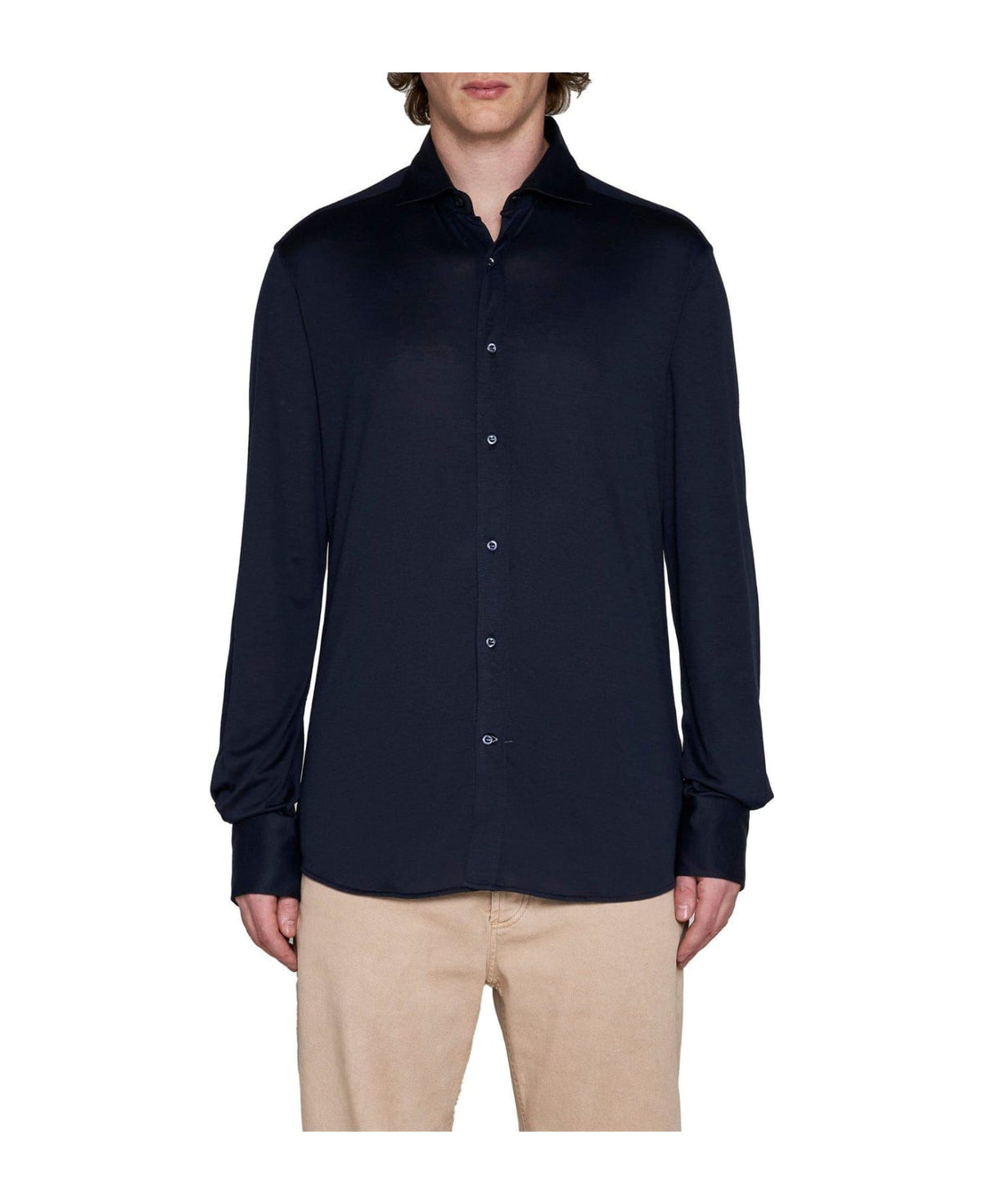 BRUNELLO CUCINELLI MEN'S COLORFUL BLUE SILK BLEND DRESS SHIRT