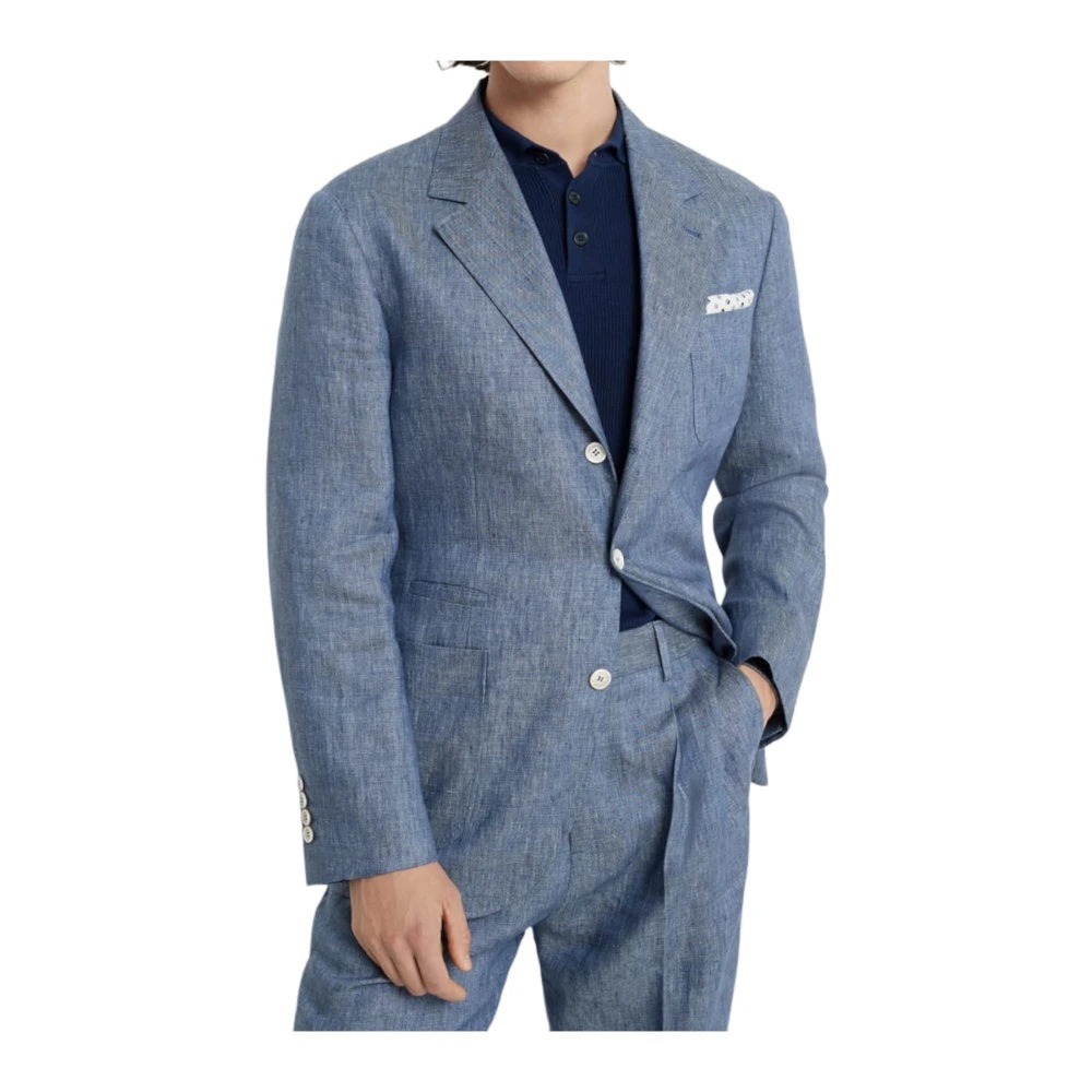 BRUNELLO CUCINELLI MEN'S BLUE DENIM TAILORED BLAZER