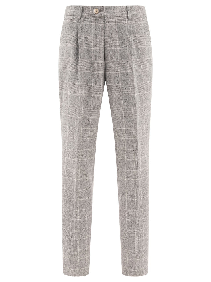 BRUNELLO CUCINELLI MEN'S PEARL PLAID TAILORED TROUSERS