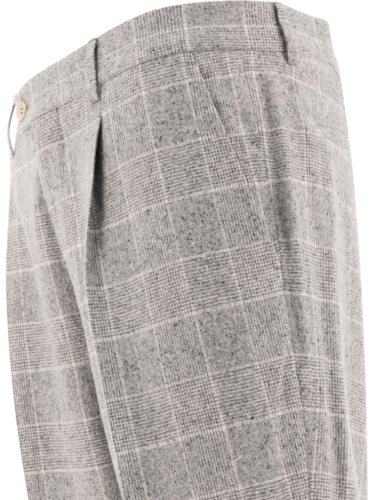 BRUNELLO CUCINELLI MEN'S PEARL PLAID TAILORED TROUSERS