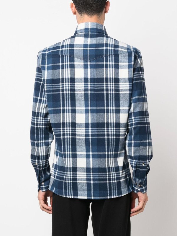 BRUNELLO CUCINELLI MEN'S MARINA WHITE CHECKED COTTON SHIRT