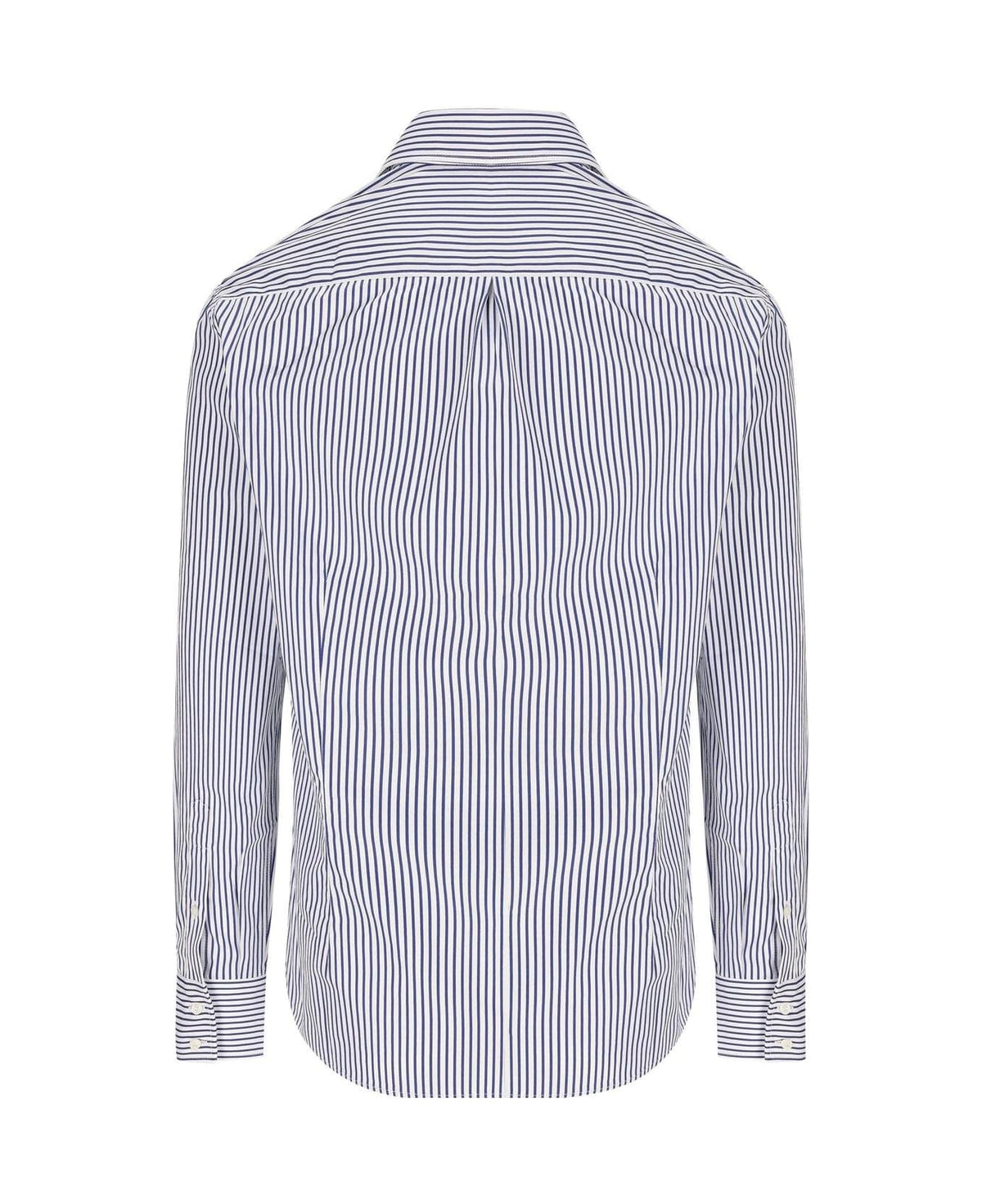 BRUNELLO CUCINELLI MEN'S WHITE BLUE STRIPED BUTTON-UP SHIRT