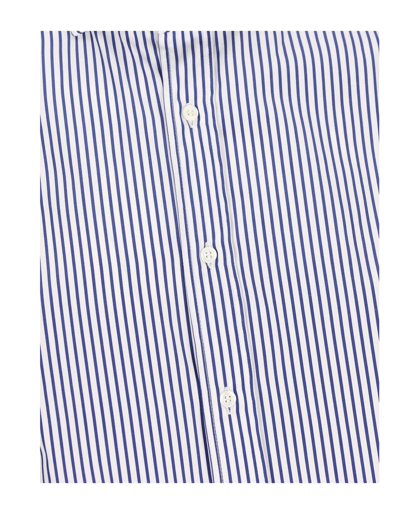 BRUNELLO CUCINELLI MEN'S WHITE BLUE STRIPED BUTTON-UP SHIRT