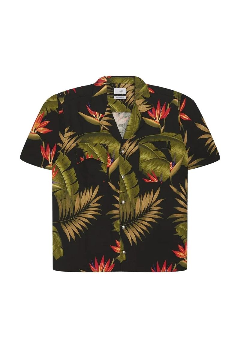 Rhude Snap Hawiian Shirt 'Black/Green'